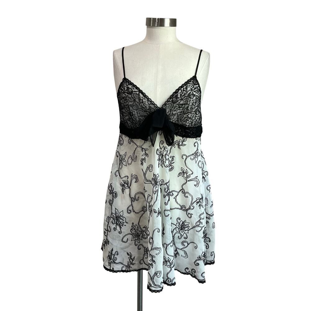 Vintage Victoria Secret Gold Lace Babydoll Floral Mini Sheer Slip Dress Sz M